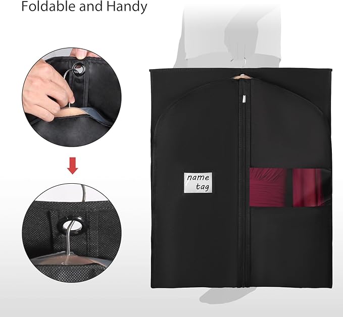 Univivi 5 Pack Garment Bags for Hanging Clothes, 60 Inch Dress Cover with Clear Window and ID Card Holder, Breathable Full Zipper Dust Cover for Dresses, Coats, Jackets