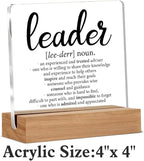 Oqtumes Leader Appreciation Gifts for Boss Mentor Manager Leadership Leader Definition Clear Desk Decorative Sign Acrylic Sign With Wooden Stand for Desk Table Shelf