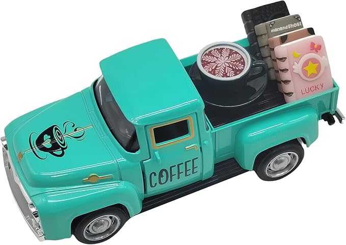 Coffee Bar Decor Vintage Mini Metal Truck Decor with Book Accessories for Coffee Station, Farmhouse Tiered Tray Tabletop Decorations for Home Kitchen, Office, Cafe