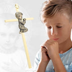 DCCXN Baby Wall Cross Baptism Gifts for Boys, 6 Inch Gold Praying Boy Crosses for First Holy Communion, Christening, Baptismal Cross Decor