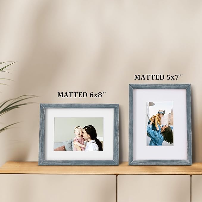 Egofine 9x12 Picture Frames Set of 4, Made of Solid Wood Covered by Plexiglass 5x7 and 6x8 with Mat or 9x12 whitout Mat, for Table Top Display and Wall Mounting Photo Frame Rustic Blue