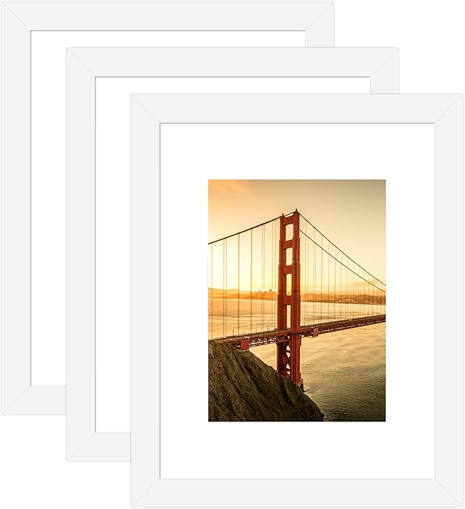 8.5x11 Picture Frame 3 Pack - White Poster Frame Display Pictures 6x8 with Mat or 8.5 x 11 Without Mat for Wall Hanging Horizontal and Vertica