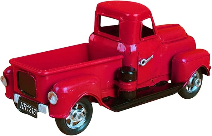 Farmhouse Vintage Red Truck Decor, Retro Spring Metal Truck Table Decor, Decorative Farm Tabletop Storage & Garden Pickup Trucks Planter, Fall Coffee Desk Centerpiece & Car Model Gifts