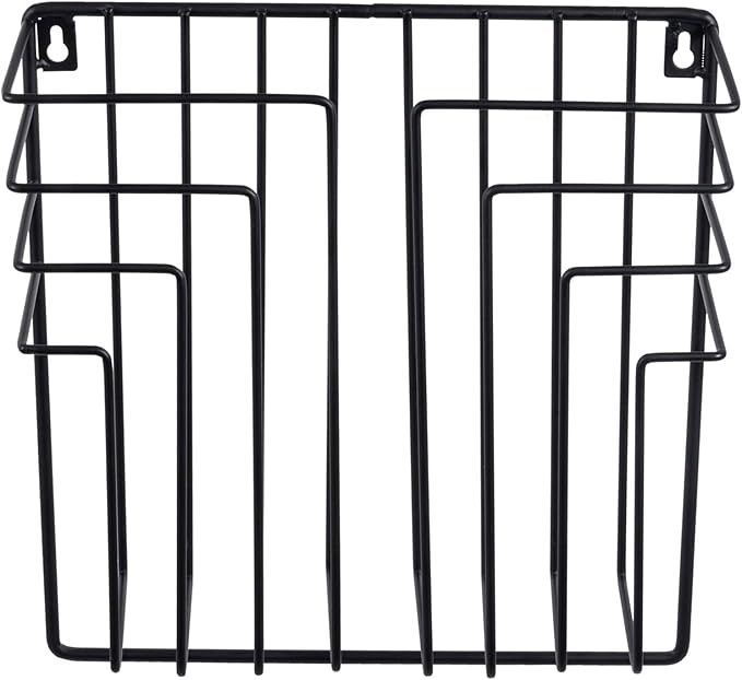 MyGift 11 Inch Modern Art Deco Black Metal Wire Floating Magazine Rack and File Folder Holder, Wall Mounted Home or Office Storage for Oversized Magazines