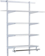 Rubbermaid Configurations Deluxe Custom Closet Kit 3-6 Ft. Adjustable Metal Wire Shelving White Finish Expandable Organization System Hardware Included for Home Closet/Pantry/Laundry/Mudroom