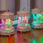 Carousel Music Box with 3 Rotating Horses, Color-Changing LED Lights, Wind-Up Clockwork 18-Note Melody, Small Resin Tabletop Decor, 5.9" Tall x 3.93" Dia (Purple)