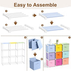 9 Cube Storage Organizer with Shelf Back to School Boxes 11 Inch Toy Storage Bins Closet Organizers Drawers Fabric Dresser for Playroom Books Bedroom Dorm Kitchen (Macaron Colors)