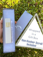 A&S Mezuzot Modern Concrete Mezuzah Case with Scroll, Easy Peel and Stick Mezuza (Ivory+ Gold Shin, 5 Inches)