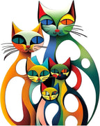 Wesiti Cat Wall Art Decor Iron Wall Sculptures Decor for Cats Lover 13.78 x 11.02 Inches Colorful Mid Century Retro Cat Signs for Home Living Room Bedroom Kitchen Office