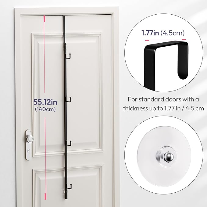 HapiRm Over Door Hat Rack - 3 Packs Hat Organizer with 12 Hooks Design, Hanging Baseball Cap Organizer Storage Holds Up to 60 Caps for Door, Bedroom, Closet (Black)