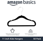 Amazon Basics Kids Velvet, Non-Slip Clothes Hangers for Infant and Toddler, 11.6 in (for baby clothes), Pack of 50, Black