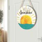 Summer Wreaths for Front Door Hello Sunshine Welcome Sign Summer Sunshine Decoration Wooden Door Hanger Sunset over Sea Farmhouse Hanging Plaque Sign for Home Porch Indoor Outdoor Outside 12”x12”