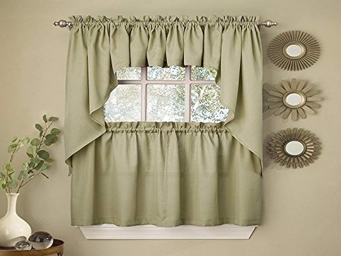 Sweet Home Collection Opaque Rib Cord Kitchen Curtains Pair, 36" Tier, Ribcord Sage
