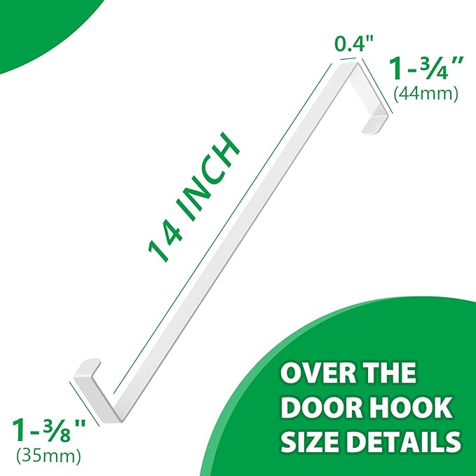 Booda Brand 14" Over The Door Hooks, 4 Pack Widen Wreath Hangers Fit The 1-3/4" & 1-3/8" Door Thicknesses, Z-Shaped Metal Door Hanger Hooks for Hanging Wreaths, Hats,and Clothes (White-4Pack)