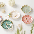Lotus Ring Holder Dish Small Indoor Ash Tray, Ceramic Dessert Plate Trinket Jewelry Holder Organizing Necklace Earrings for Parents Friends Sister, All Jewelries Are NOT Included, Retro Blue.
