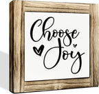 Positive Wood Sign, Farmhouse Table Shelf Decor, Decorative Wooden Box Signs, Home Decor for Living Room Bathroom Kitchen, Bestie Gift, Choose Joy Sign, 5.9×5.9 inches