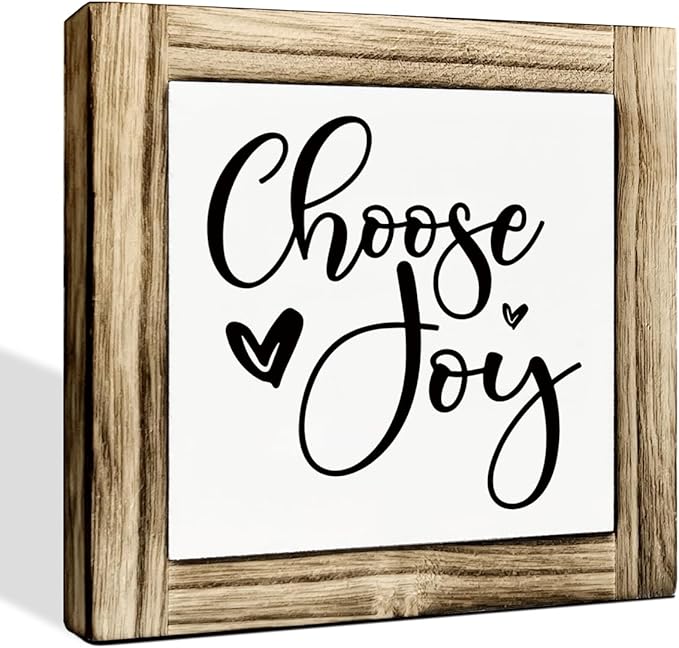 Positive Wood Sign, Farmhouse Table Shelf Decor, Decorative Wooden Box Signs, Home Decor for Living Room Bathroom Kitchen, Bestie Gift, Choose Joy Sign, 5.9×5.9 inches