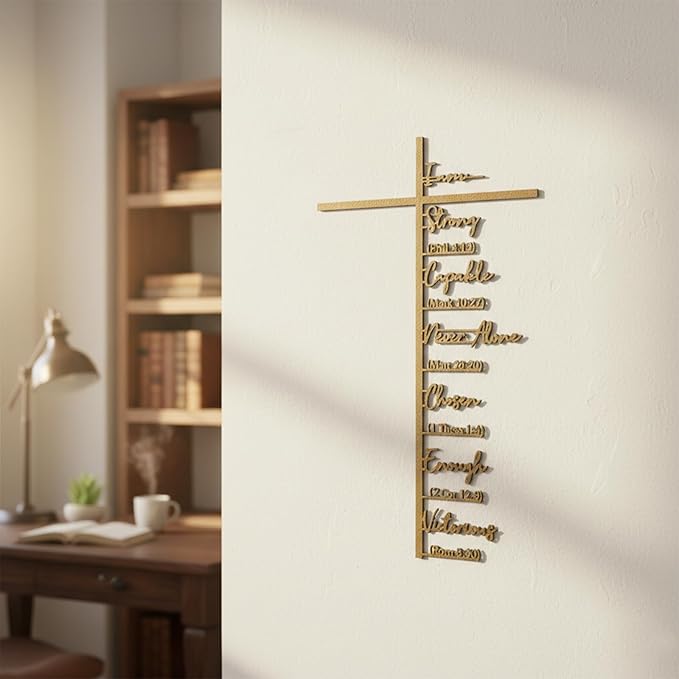 Qtaikong Large Metal Cross Wall Art with Scripture - Christian Religious Wall Decor, Jesus Home Church Wall Hanging, Scripture-Inspired Christian Gift for Christians, 36inch (Golden)