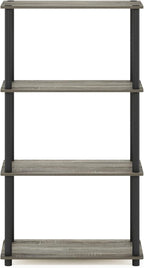 Furinno (99557GYW/BK) Turn-N-Tube 4-Tier Multipurpose Shelf Display Rack - French Oak Grey/Black
