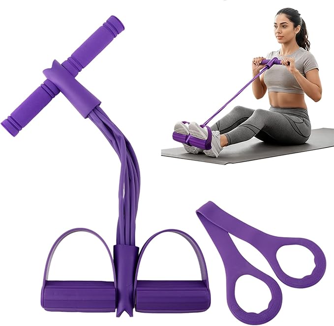 21 Fitness Resistance Bands-6 Tube Pedal Ankle Puller, Multifunction Tension Rope, Pedal Resistance Band with Handle Sit Up Exercise Equipment Home Gym Tummy Trainer for Men Women