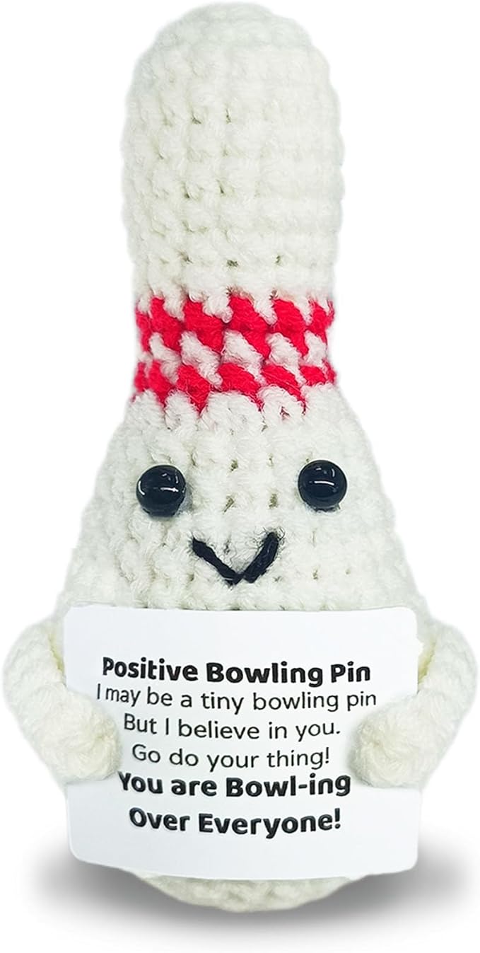 Positive Crochet Bowling Ball,Handmade Collectible Bowling,Cute Emotional Support Decor,Creative Bowlingball with Encouraging Card Funny Positive Gifts for Family Friends
