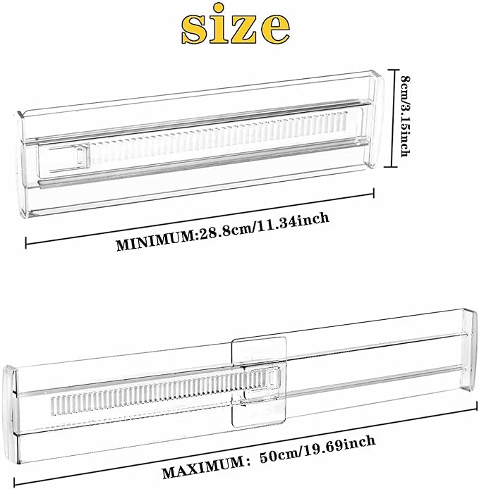 8 Pcs Drawer Dividers for Clothes, 3.15" High 11.34"-19.69" Adjustable Expandable Dresser Drawer Organizer, Clear Plastic Separators for Dresser, Baby Clothing (8, white‌)