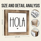 Hola Wooden Box Signs, Spanish Hello Signs for Front Door Decor, Farmhouse Desk Sign Decor, Home Office Decors, Tabletop Decors for Cafe Shop Classroom, Housewarming Decoration, 5.9×5.9 inches
