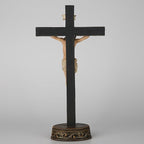 BC Catholic Crucifix Standing Cross, 15" H Jesus Christ Tabletop Home Decor, Religious Gift, Wood Carve Look, Realistic Color Finish, Renaissance Sculpture Hand Painted by Buildclassic