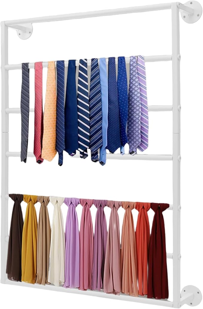 Scarf Organizer, Hijab Organizer, 7 Tier Wall Mounted Ribbon Rack, Ties Silk Scarves Towels Storage Multifunctional Metal Rack, Wall Shelf for Clothing Store, Flower Shop, Home
