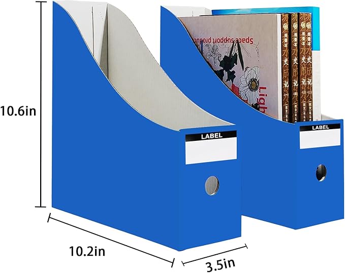 Limitliho 6 Pack Cardboard Magazine Holder for Desk, Book Bins for Classroom Library,Office,Home, 10.6" H x 10.2" L x 3.5" W in Magazine File Holder (Blue)