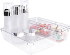 4 PCS Clear Plastic Drawer Organizer, Desk Drawer Divider Organizers and Storage Bins for Makeup, Jewelry, Gadgets for Kitchen, Bedroom, Bathroom, Office (9.0"x3.0"x2.2")