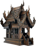 Large Wood Carved Thai Spirit House Model, Asian Inspired Home Decor, 15 Inches Tall