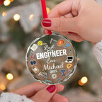 BSQUIELE Personalized Best Engineer Ever Glass Ornament 2025 - Civil Engineering Gift for Retirement Custom Name Keepsake - Unique Xmas Tree Hanging Decoration