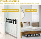 mocomax 2 Pack Folding Luggage Rack for Guest Room, Foldable Suitcase Stand Holder with Metal Storage Shelf for Bedroom, Living Room, Hotel Essentials, Heavy Duty Steel Frame, White