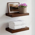 Homeforia Walnut 12 inch Floating Shelf, High End Solid Real Wood Small 12inch Floating Shelves for Wall Mounted, Dark Brown 12in Floating Shelves, Heavy Duty Bracket, 12 X 6.5 X 1.75 inches, Set of 2