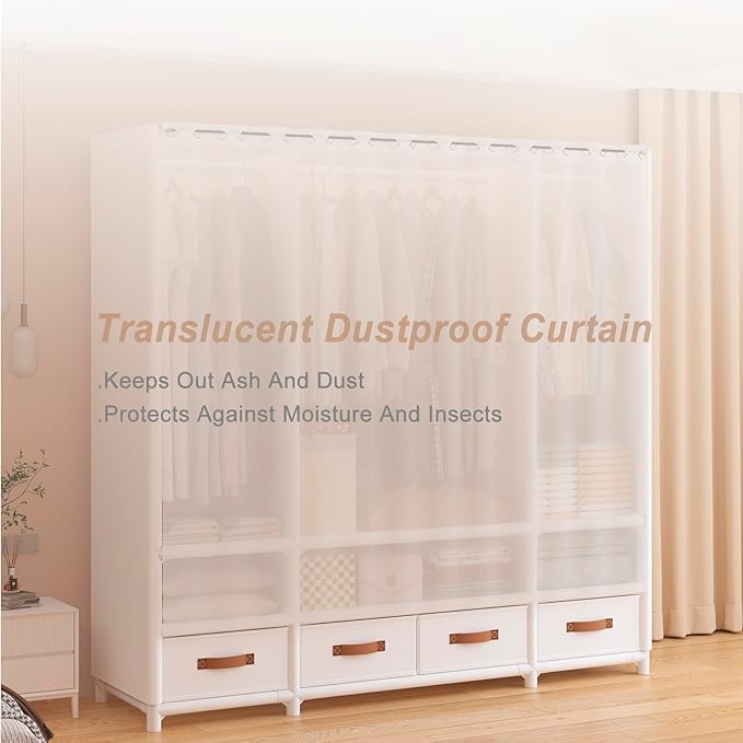 Portable Closet,Portable Closets for Hanging Clothes,Japanese Style Wardrobe with 2 Hanging Rods,6 Storage Shelves,43.3" L x 17.7" W x 65.1" H,Black