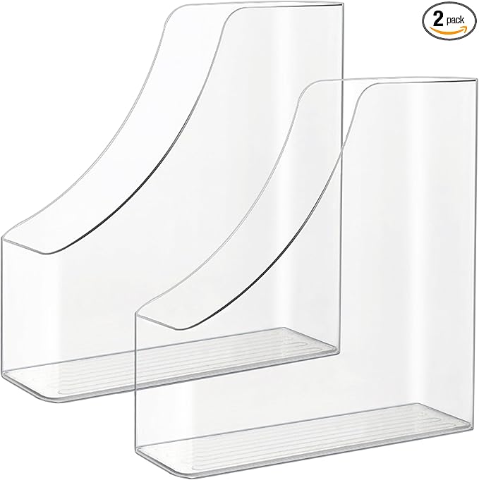 2 Pack Vertical File Holder Clear Acrylic Desk Organizer Storage Bins Holding Plastic Document Organizer Clear PET Magazine Holder Basics Vertical Magazine Rack for Home Office School