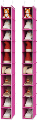 MAX Houser 2 Pack 10-Shelf Hanging Shoe Shelf Organizer, Hanging Shoe Storage for Closet, Slim Hanging Closet Organizer,10-Tier Narrow Hanging Storage Shelves or Baby Closet Room-Pink