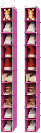 MAX Houser 2 Pack 10-Shelf Hanging Shoe Shelf Organizer, Hanging Shoe Storage for Closet, Slim Hanging Closet Organizer,10-Tier Narrow Hanging Storage Shelves or Baby Closet Room-Pink