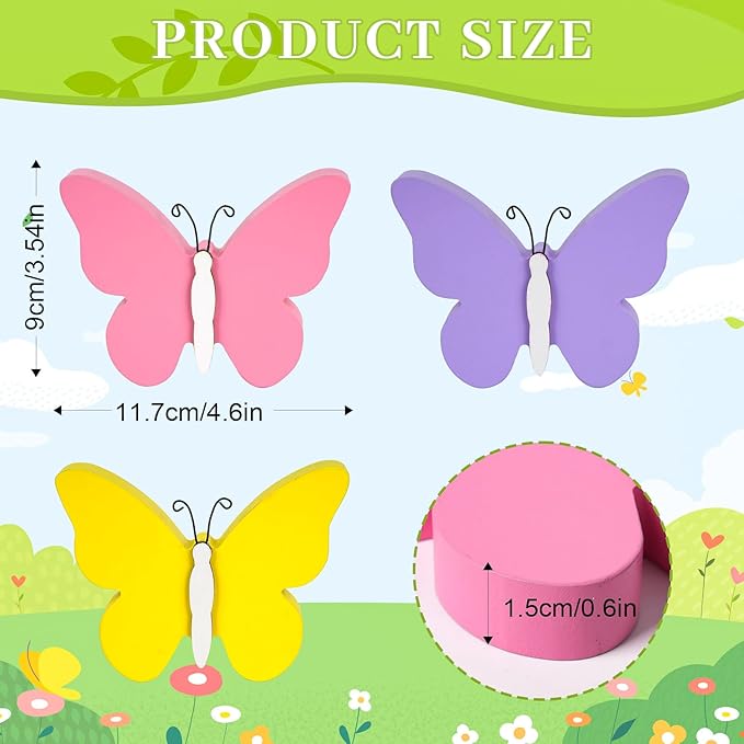3Pcs Spring Butterfly Decorations for Home, Rustic Wooden Butterfly Decorative Accessories Spring Table Centerpiece Tiered Tray Decor