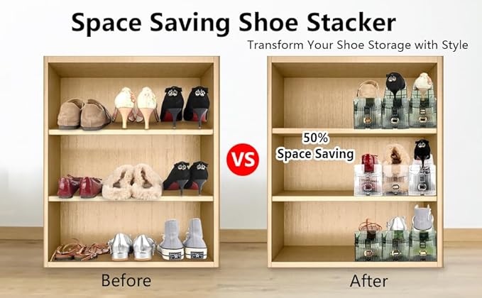 Yes!Fresh Shoe Slots Organizer, Boutique Display Style Shoe Stacker for A Pair of Shoes, Separable Shoe Rack for Closet Organization, 3 Adjustable Narrow Shoe Rack (Clear, 8 Pack)