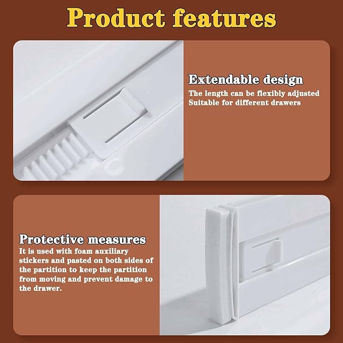 8 Pcs Drawer Dividers for Clothes, 3.15" High 11.34"-19.69" Adjustable Expandable Dresser Drawer Organizer, Clear Plastic Separators for Dresser, Baby Clothing (8, white‌)