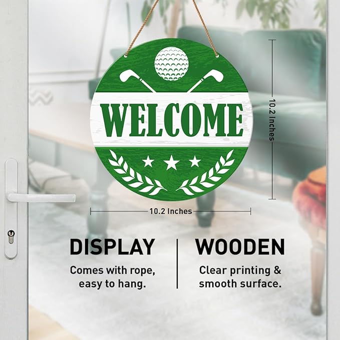 HSNBT Golf Ball Welcome Sign for Front Door, Golf Ball Welcome Sign Decor for Porch Yard Sport Wall Hanging Signs Decorations Gift for Golfer Golf Lover