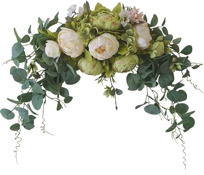 H&S BRIDAL Wedding Arch Flowers, 30 Inch Rustic Artificial Floral Swag for Door Lintel, Green Leaves Rose Peony Sunflowers Table Centerpieces Home Decoration