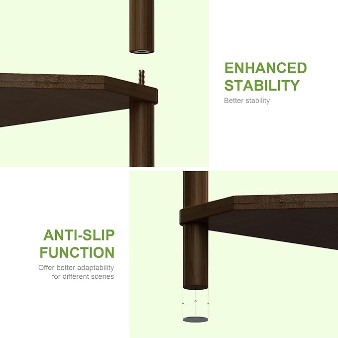 Wisuce Corner Shelf Stand - 5 Tier Walnut Bamboo Small Corner Bookshelf for Office Kitchen Bedroom Plant Stand Living Room Decor Small Space