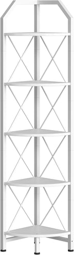 CHOEZON 5-Tier Corner Shelf, Industrial Corner Bookshelf, 59.4" Corner Storage Stand, Plant Stand Display Shelf, Corner Bookcase for Bedroom, Living Room, Home Office, White TCJ10WB