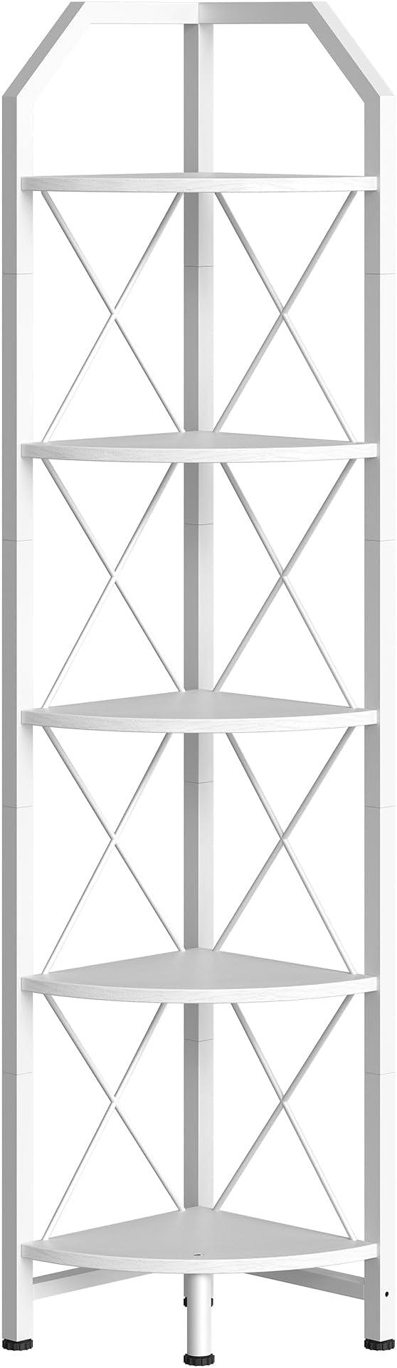 CHOEZON 5-Tier Corner Shelf, Industrial Corner Bookshelf, 59.4" Corner Storage Stand, Plant Stand Display Shelf, Corner Bookcase for Bedroom, Living Room, Home Office, White TCJ10WB
