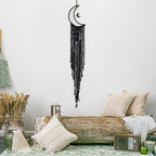 MOONFLY Black Moon Dream Catcher with Handmade Woven Cotton Macrame Wall Hanging Boho Home Decoration Ornament Craft Gift