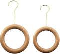 2 Pcs Natural Wood Scarf Hanger Ring Holder with Gold Hook Organiser Storage Hanger for Shop Display Wardrobe Closet Scarves Shawl Tie Belt Towel Necklace Jewellery Accessory Rack