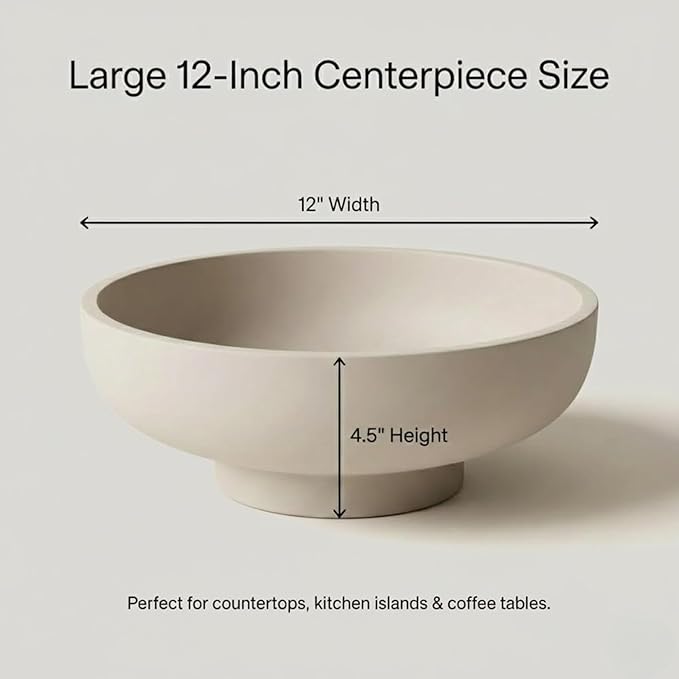 12" Concrete Fruit bowl for Kitchen Counter, Coffee Table Decor, Decorative Key Bowl, Home Décor Accents, Kitchen Counter Decor Grey